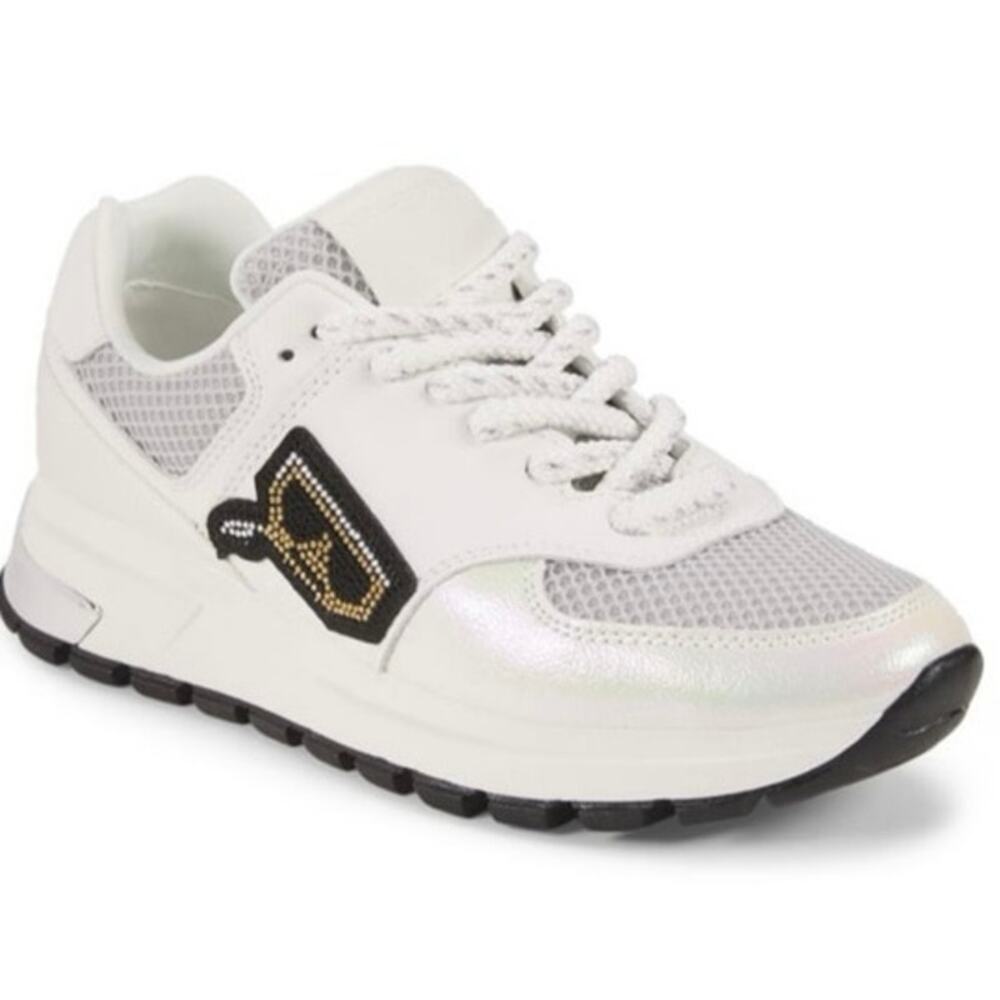 Karl‎ Lagerfeld Paris Mayu Silver White Lace Up Sneakers Logo Detail NEW 8.5